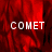 Red textured background with three instances of the word COMET in white pixelated text, one on each red section and a fourth gray section present.