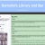 Static image of a web page with a light blue header, green content area, and pixelated text and avatar elements.