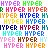 A 48x48 pixel animated contact sheet of a single buddy icon showing repeated text "HIPER" in various colors across 21 frames arranged in a 5x5 grid with one empty cell, displayed on a gray background.