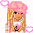 Pixel art contact sheet showing multiple frames of a cartoon character with pink hair and checkered pants, surrounded by heart shapes and the name "beth" in pink text.