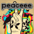 Animated icon shows a hand making peace sign with rainbow and black heart shapes, text changes from 'peaccee' to '&', then 'luyy', then '<3'.