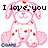 Pixelated pink puppy with red spots sits on white background, text above reads "I love you more than puppies!!" in black block letters.