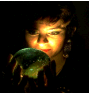 A person holds a green jellyfish-like object under warm lighting, with subtle changes in facial expression and head position across frames.