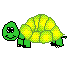 Two green pixel-art turtles with yellow shells face left on a gray background, one larger than the other.