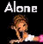 Pixelated static image featuring a cartoon-style character with brown hair and pink cheeks against black background, with large white text reading "Alone" above the figure.