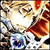 Pixelated static image shows a stylized figure with light hair, dark eyes, and blue clothing against a bright background with red and brown accents.
