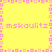 Yellow background with pink and orange pixelated border, repeating "mskoulitz" text in pink pixelated font across four quadrants.