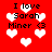 Red background with white pixelated hearts and black text reading "I love Sarah Miner <3" in four repeated sections, showing animation changes between frames.