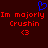 Red pixelated text reads "Im majorly Im majorly Crushin" with two heart symbols below, above a blue heart outline on dark red background.