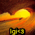 Pixelated sunset scene with orange and yellow sky, dark brown background, and black text reading 'lgi<3' at bottom.