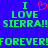 Blue background with green pixelated text reading "I LOVE SIERRA!! FOREVER!" and a red heart symbol replacing the 'O' in LOVE.