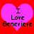 Two identical pink hearts on red background with text "I Love Genevieve" in black pixelated font.
