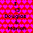 Pixelated red and pink heart-patterned background with repeated text "I <3 Douglas & Mariah" in black font across two