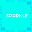 Pixelated turquoise background with blue dotted lines and star shapes forming a , four instances of white 'SPARKLE' text at corners and center