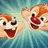 Two cartoon animal characters with orange and white fur, red noses, and open mouths appear against a blue background with text reading "MARIA AND ERIKA BFFL" on the right.
