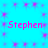 A static image with a bright cyan background featuring repeated pink starburst patterns and four instances of the text 'Stephen' in bold magenta lettering arranged in two