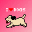 Pixel art icon featuring a running dog and "I ❤️ DOGS" text on pink background