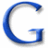 Blue stylized letter G with gradient shading and pixelated edges on white background.