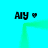 Four instances of 'AIY' text with small heart symbols appear around a green square frame on a cyan background.