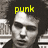 A black-and-white photo of a person with dark hair appears in three , each displaying different text overlays: 'punk' and '<3'
