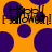 Orange background with purple circular shapes and black text reading 'Happy Halloween!' in a pixelated font.