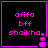 Four identical black square with pink borders display pink text 'afifa bff shaikha' and a small pink pixelated shape at the bottom right corner