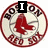 Boston Red Sox logo with red sock symbol, overlaid text "I LOVE THE RED SOX" and a baseball player in white uniform.