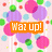 Pixelated icon with colorful circles on a light background, featuring text overlays in orange, pink, and green banners.