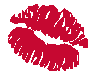Two pixelated red lip prints on a light gray background, left print larger and darker than right print.