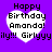 Purple background with four white heart shapes containing black text reading "Happy Birthday Amanda!" and partial text "ily!!! Girlyyy" below each heart.