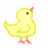 Pixelated yellow chick with orange beak and feet stands on white background, next to yellow background with orange text 'CHICK!!!!!'