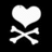 White heart-shaped icon with crossed bones below it on a black background, rendered in pixelated style.