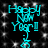 Cyan 'Happy New Year!!' text with starry background, animated with flickering light effects on the text and background.