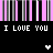 Animated pixel art with pink, white, and black vertical stripes above and below text reading "I LOVE YOU" in two colors.