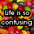 six distinct pixelated images with text overlays, each depicting different visual themes and color schemes