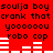 Red background with black text repeating 'soulja boy crank that yooooooou robo cop' and white horizontal bars in two , animated to shift positions