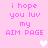 Pixelated pink background with repeated text and heart symbols in a