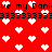Red background with white pixelated hearts and repeated black text reading "ve my Doni" and "3333333333" in a pattern