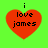 Four identical red heart-shaped icons with black text "i love james" on a bright green background, arranged in a