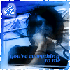 A blue-toned static image shows a person with dark hair resting their head on one hand, overlaid with the text 'you're everything to me' and a pixelated heart symbol in the top-left corner.