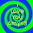 Four identical spiral-patterned icons with blue and green concentric rings, yellow text reading "I Love You Amy<3" arranged in a