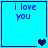 Four blue square each display 'i love you' text with pixelated hearts changing from one to two to three to four