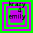 Four identical square arranged in a , each containing layered green and purple squares with text "krazy 4 emily" overlaid