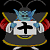 Four identical pixel-art characters with blue horns, red shoulder pads, and gray robes display sequential black symbols on white chest plates.
