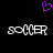 A static image with a black background features two identical pixelated white text strings and one purple heart symbol above them.