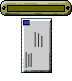 Four pixelated frames show a yellow-green rectangular device with blue corner accents and a white paper-like object emerging from it, changing position across the sequence.