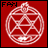 Static 48x48 pixel icon with red background featuring a white alchemical circle symbol and black text in the top-left corner.
