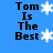 Blue background with black text reading "Tom Is The Best" and white snowflake icons in a pattern