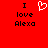 Red background with black text reading "I love Alexa" on both sides and a white pixelated heart symbol in the center.