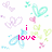 Pixelated icon with pink text 'i love' and 'epic', surrounded by pastel-colored hearts, bows, and flowers on white background.